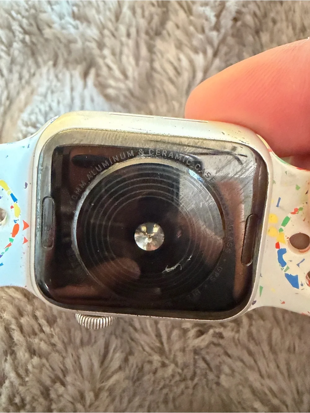 Apple Watch SE GPS + Cellular Silver with White Speckled Perforated Sport Band